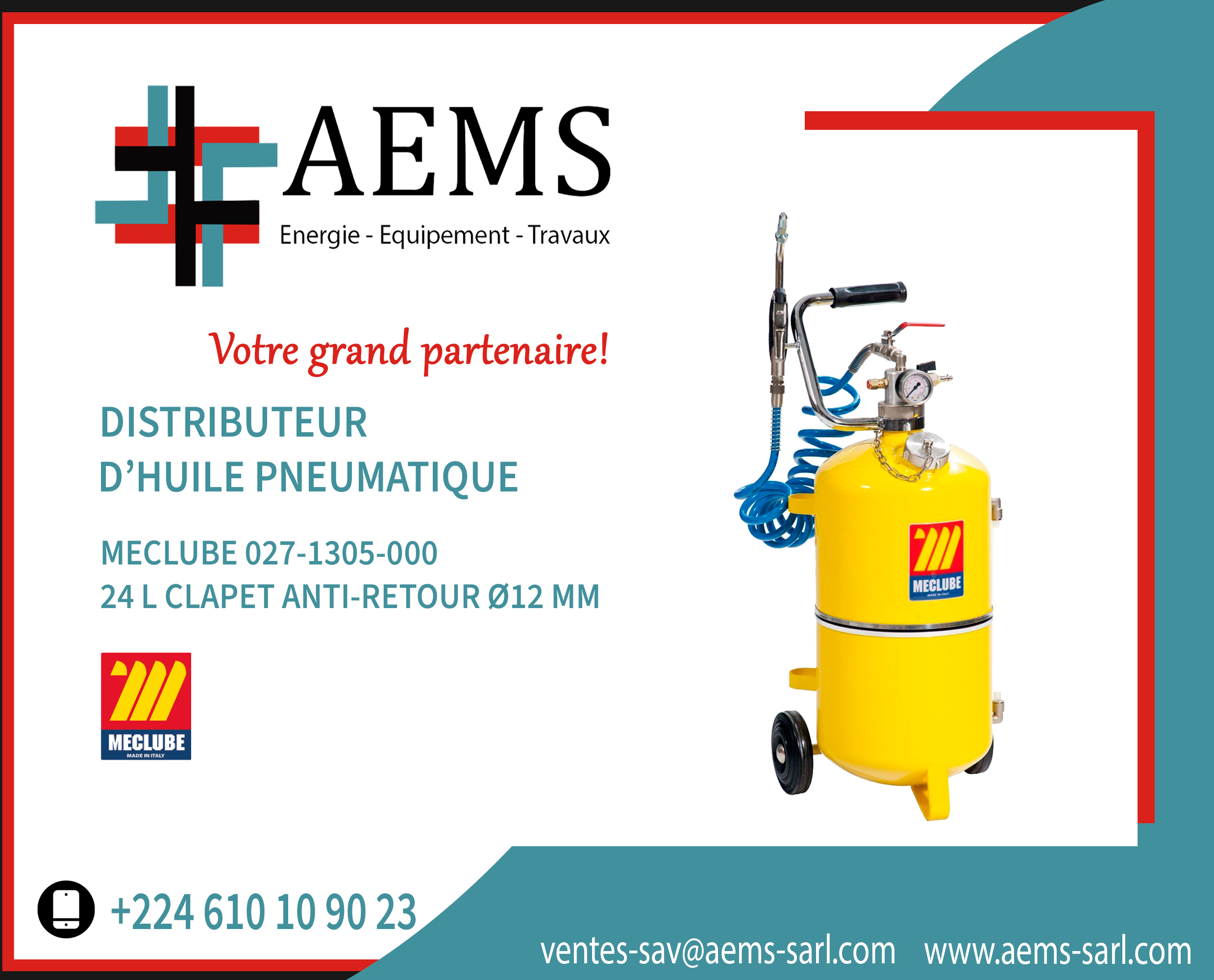 Distributeur d'huile pneumatique 24 l - AEMS SARL